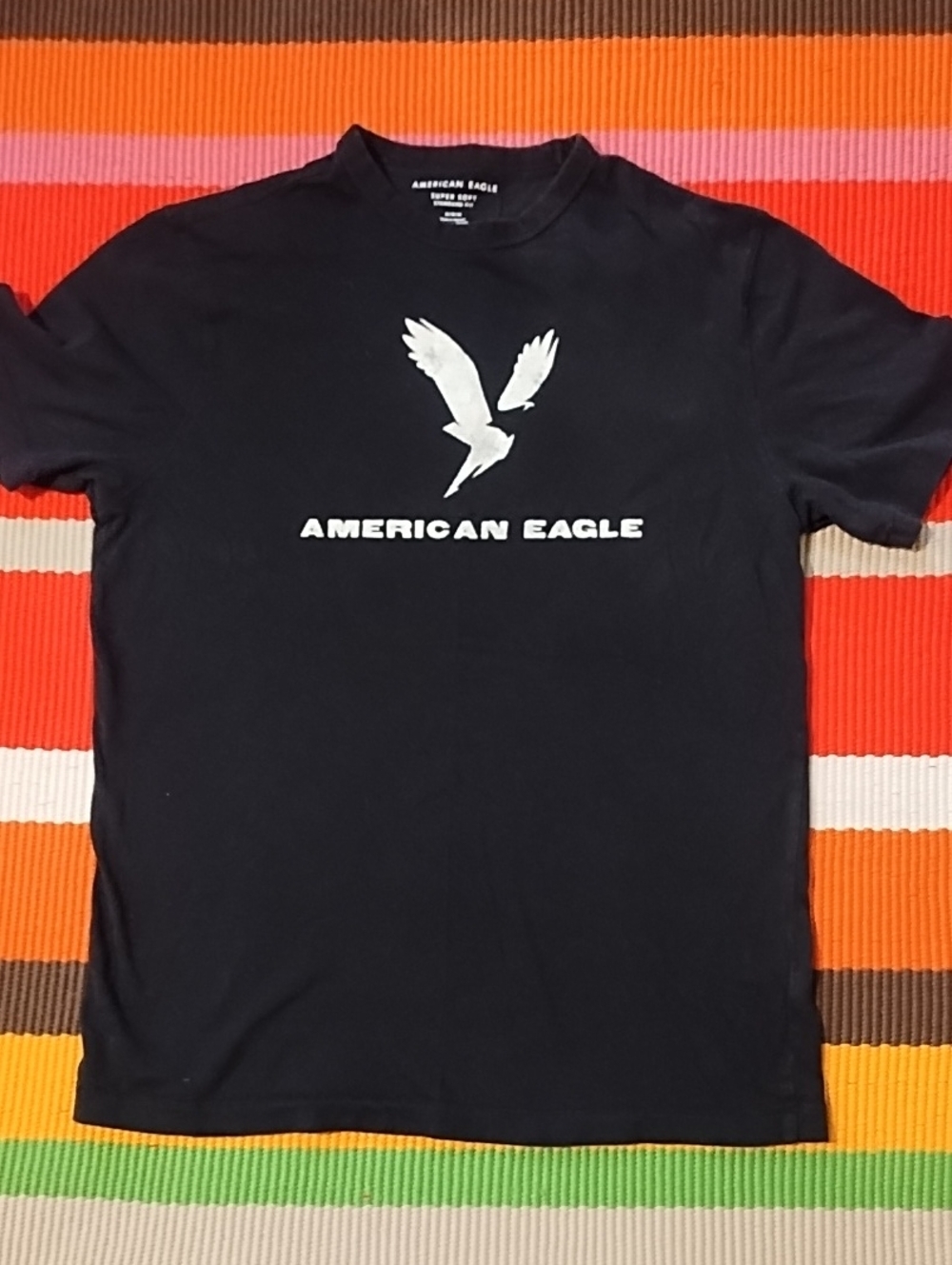 American Eagle Outfitters Black T-Shirt with White Eagle Logo Medium VGC.